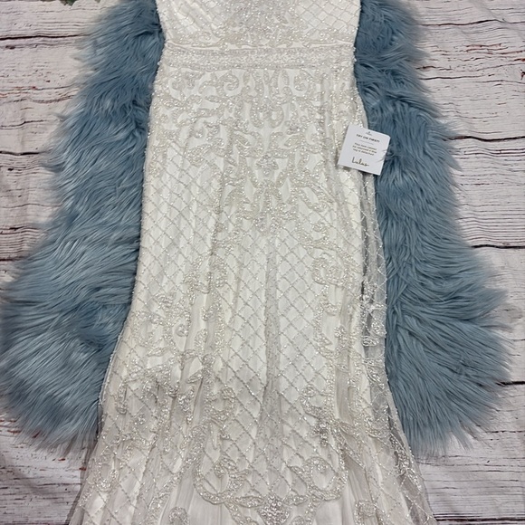 Lulu's Cherished Vow White Beaded Backless Mermaid Maxi Wedding Dress - Picture 10 of 10